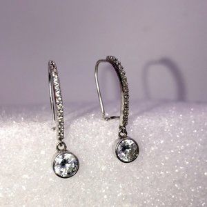 Vintage Sterling &Cz Stone Drop Sparkly Statement Earrings 1.1”